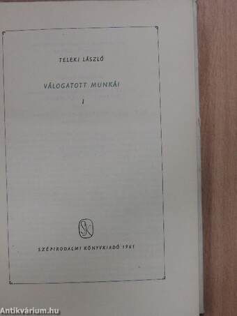 Teleki László válogatott munkái I. (töredék)