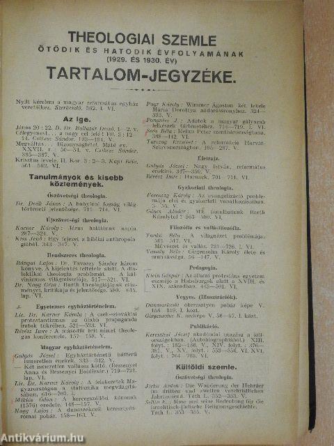 Theologiai Szemle 1929-1930