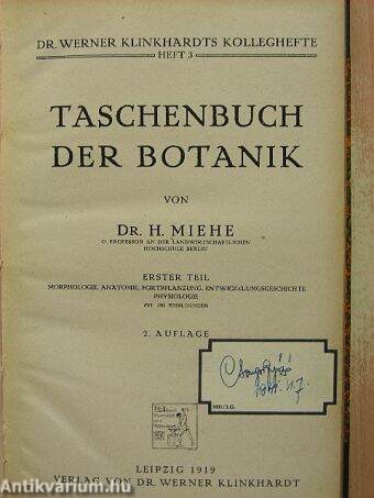 Taschenbuch der Botanik I.