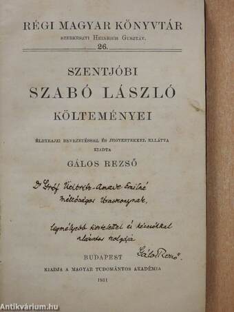 Szentjóbi Szabó László költeményei (dedikált példány)