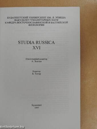 Studia Russica XVI.