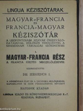 Magyar-francia és francia-magyar kéziszótár I. (töredék)