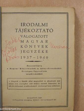 Irodalmi tájékoztató 1937-1940