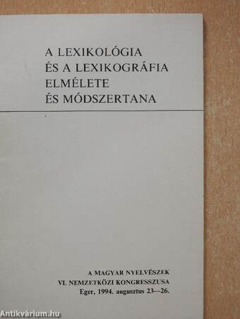 A lexikológia és a lexikográfia elmélete és módszertana 