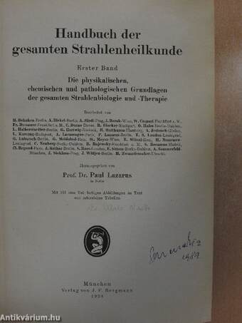 Handbuch der gesamten Strahlenheilkunde I.