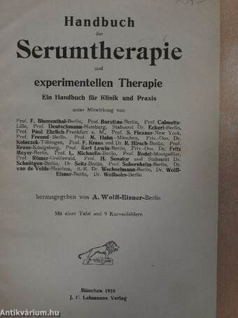 Handbuch der Serumtherapie und experimentellen Therapie