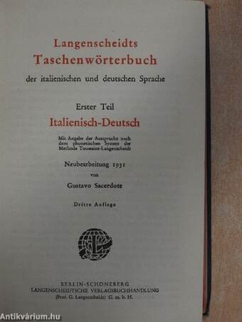 Langenscheidts Taschenwörterbuch der italienischen und deutschen Sprache/Langenscheidt Dizionario tascabile delle lingue italiana e tedesca I.