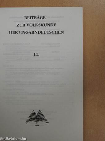 Beiträge zur Volkskunde der Ungarndeutschen 1994