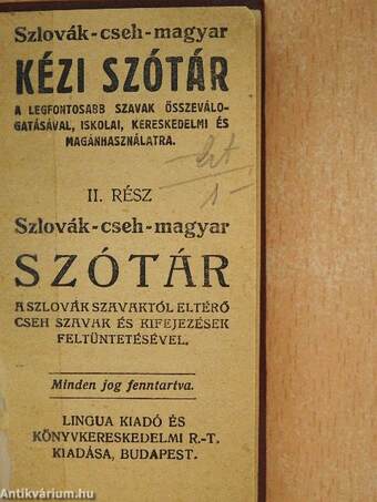 Magyar-szlovák-cseh kéziszótár I. rész