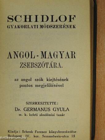 Schidlof gyakorlati módszerének magyar-angol/angol-magyar zsebszótára