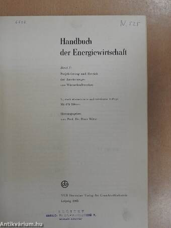 Handbuch der Energiewirtschaft I.