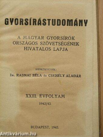 Gyorsírástudomány 1942. szeptember - 1943. augusztus