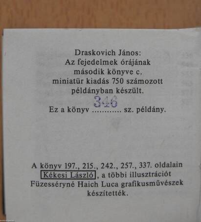 Horologii Principum, azaz az fejedelmek órájának második könyve (minikönyv) (számozott)