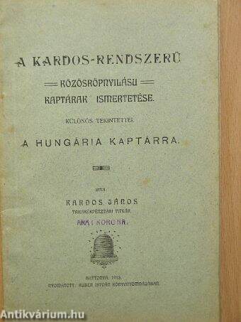 A Kardos-rendszerű közösröpnyílású kaptárak ismertetése