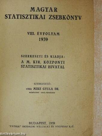 Magyar statisztikai zsebkönyv 1939