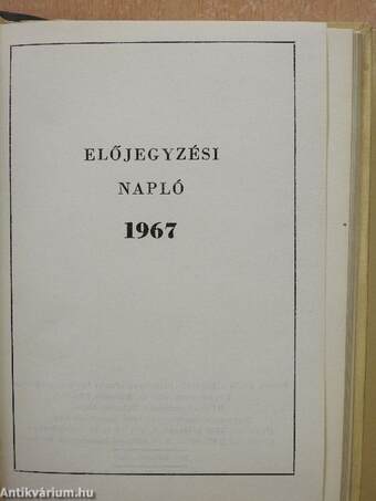 Állatorvosi zsebkönyv/Előjegyzési napló 1967