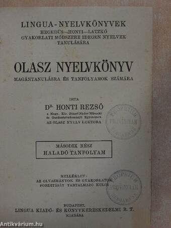 Olasz nyelvkönyv magántanulásra és tanfolyamok számára II.