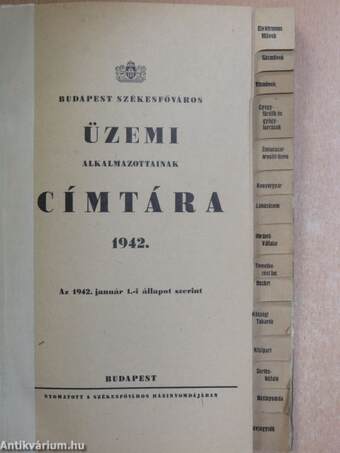 Budapest Székesfőváros üzemi alkalmazottainak címtára 1942.