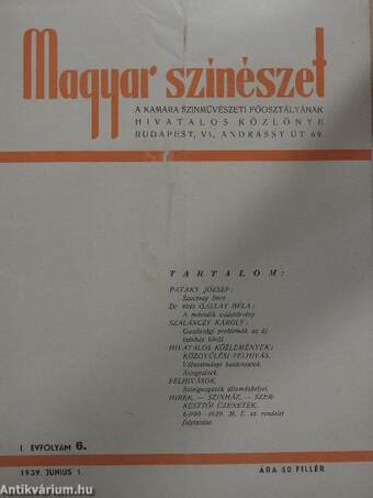 Magyar színészet 1939. junius 1.