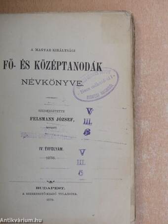 A magyar királysági fő- és középtanodák Névkönyve 1878.