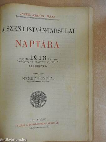 A Szent-István-Társulat naptára az 1916-ik évre