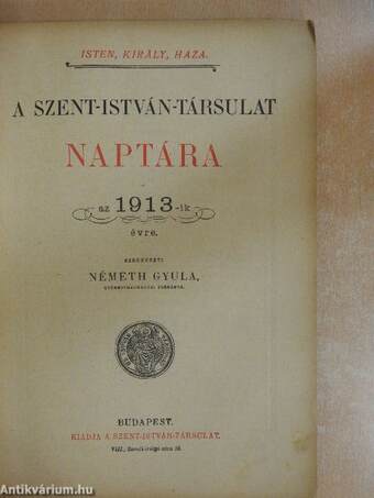 A Szent-István-Társulat naptára az 1913-ik évre