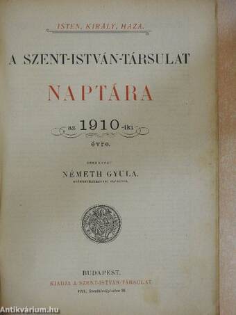 A Szent-István-Társulat naptára az 1910-iki évre