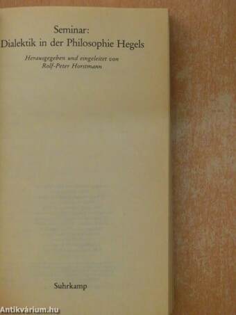 Seminar: Dialektik in der Philosophie Hegels