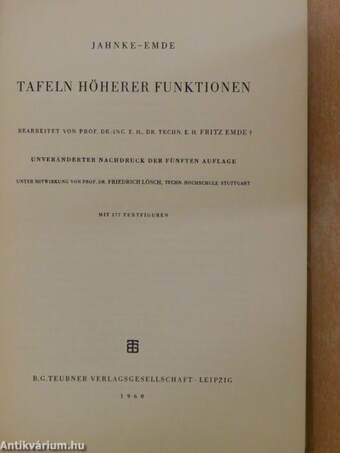 Tafeln höherer Funktionen/Tables of higher functions