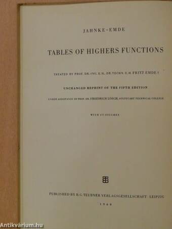 Tafeln höherer Funktionen/Tables of higher functions