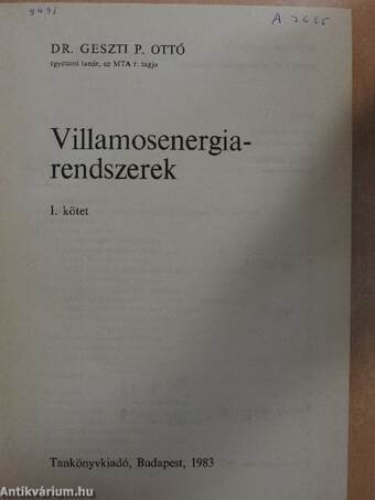 Villamosenergia-rendszerek I.