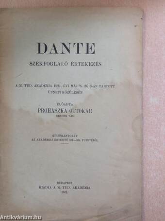 Dante székfoglaló értekezés