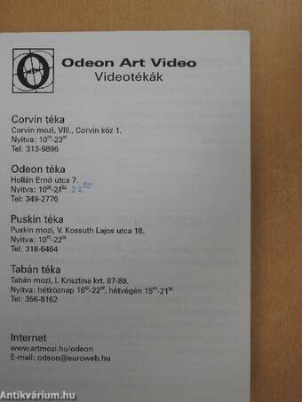 Odeon Art Video katalógus - '99 október