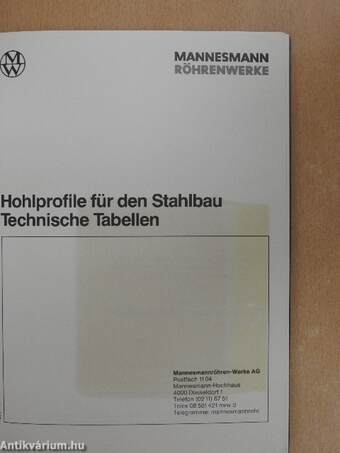 Hohlprofile für den Stahlbau Technische Tabellen