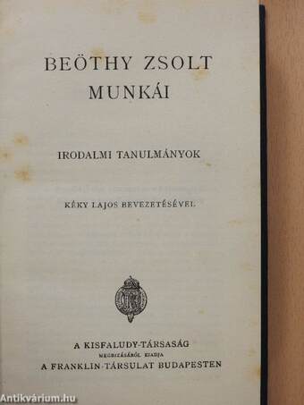 Beöthy Zsolt munkái 