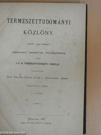 Természettudományi Közlöny 1883. január-december