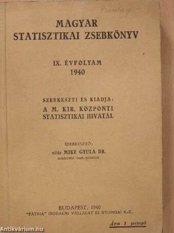 Magyar statisztikai zsebkönyv 1940.