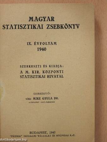 Magyar statisztikai zsebkönyv 1940.