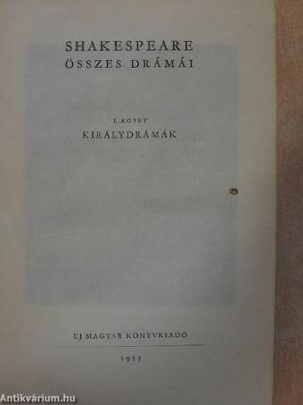 Shakespeare összes drámái I.