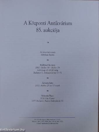 A Központi Antikvárium 85. aukciója