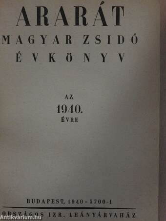 Ararát - Magyar zsidó évkönyv az 1940. évre