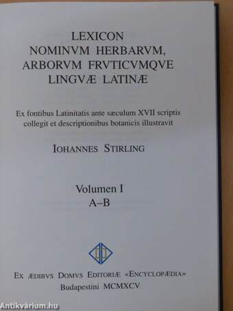 Lexicon Nominum Herbarum, Arborum Fruticumque Linguae Latinae I.