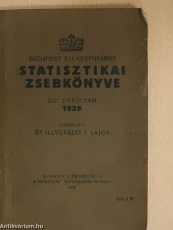 Budapest Székesfőváros Statisztikai Zsebkönyve 1929.