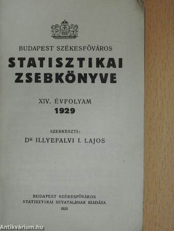 Budapest Székesfőváros Statisztikai Zsebkönyve 1929.