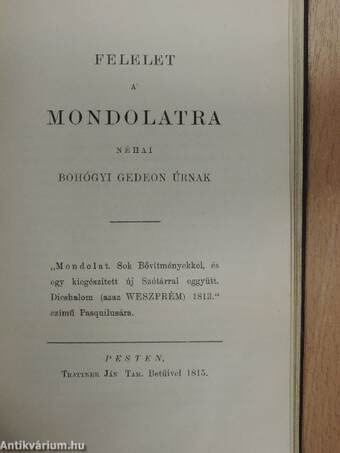 Mondolat/Felelet a Mondolatra