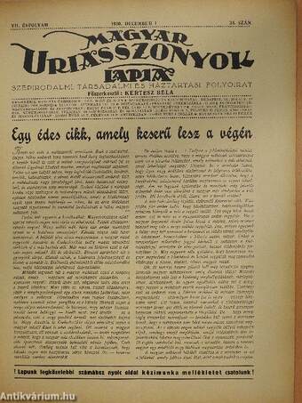 Magyar Uriasszonyok Lapja 1930. december 1.