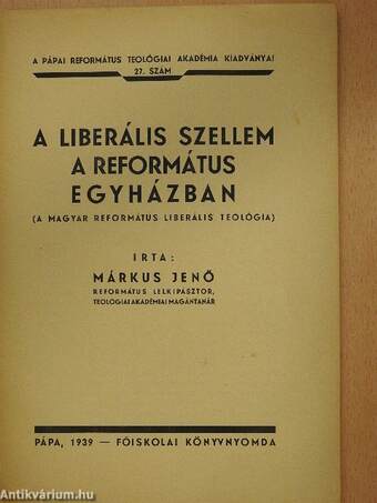 A liberális szellem a református egyházban