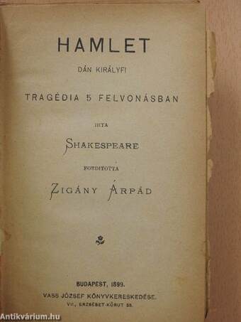 Hamlet dán királyfi/Lear király/Romeo és Julia/Antonius és Cleopatra/A velencei kalmár (rossz állapotú)