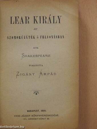 Hamlet dán királyfi/Lear király/Romeo és Julia/Antonius és Cleopatra/A velencei kalmár (rossz állapotú)