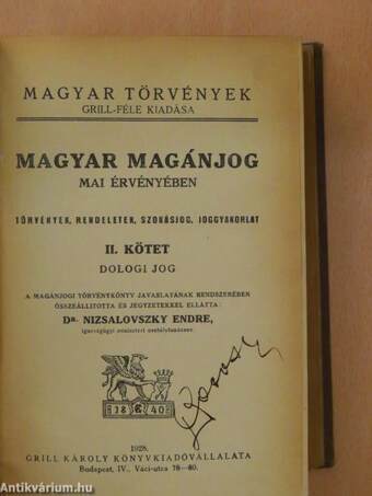 Magyar magánjog mai érvényében II.